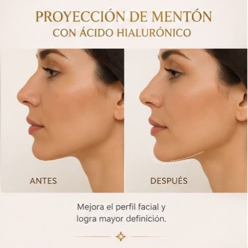 Proyección de mentón con ácido hialurónico — antes y después